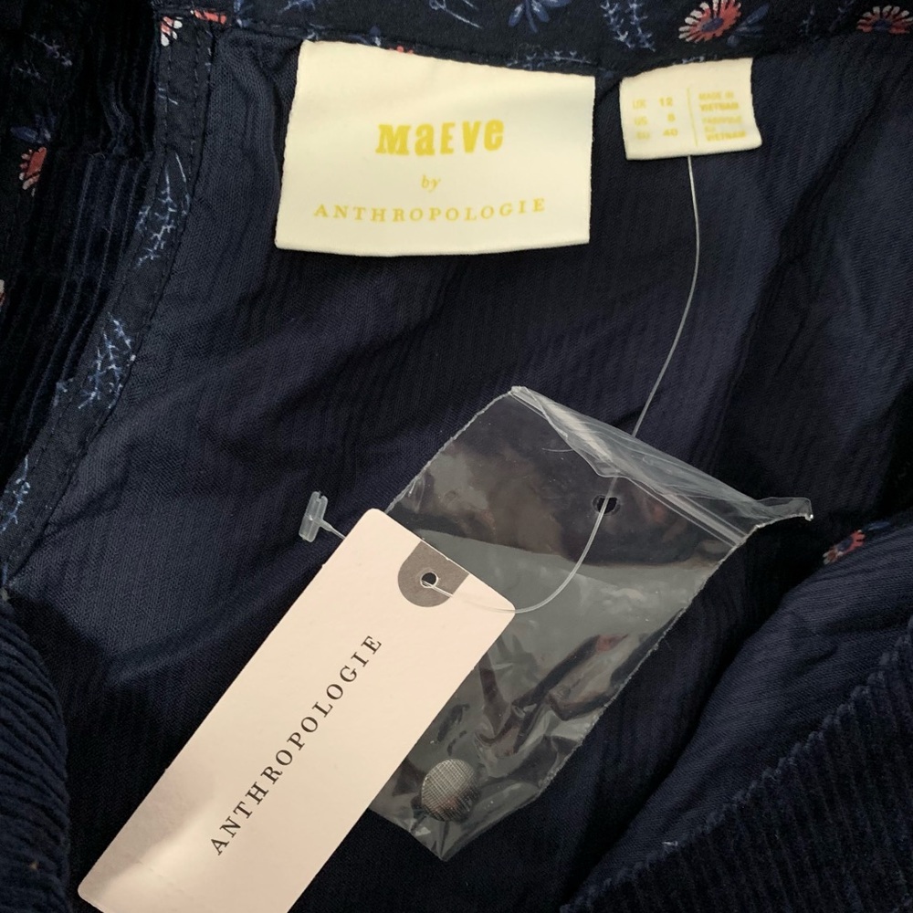 Anthropologie Maeve “Tessa” Flounce Ruffle Navy Blue Corduroy Mini Dress - Picture 3 of 7